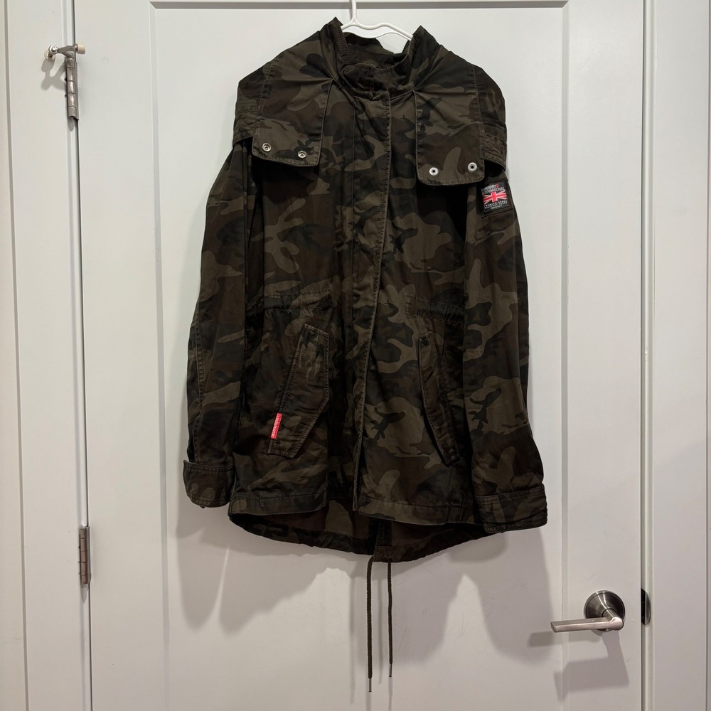 Superdry International Military Camo Field Jacket Parka Hooded Mens Large